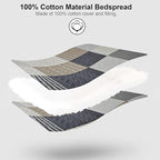 PANGUSHAN 100% Cotton Quilt Set Queen Size,Patchwork Plaid Bedding Set Bedspreads,Farmhouse Lightweight Comforter,Grey/Gray/Black/Tan/White/Cream Reversible Quilt for Queen Bed,3 Pieces