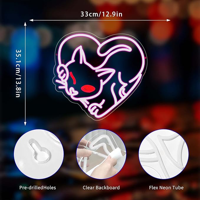 Cat Neon Sign, Neon Signs for Wall Decor Neon Pink LED Signs Room Neon Light Up Signs Home Decor for Bedroom Club Party Bar Shop USB Operated