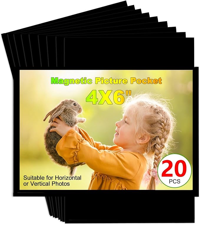 Black Magnetic Picture Frame 4X6 for Refrigerator-20 Pack,Black Photo Magnets Sleeves