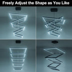 Square Led Chandelier Modern Led Hanging Light 5-Rings Contemporary Ceiling Pendant Light Dimmable Pendant Light for Living Room Kitchen Dining Room 15.7"+19.6"+23.6"+27.5"+31.4" Black