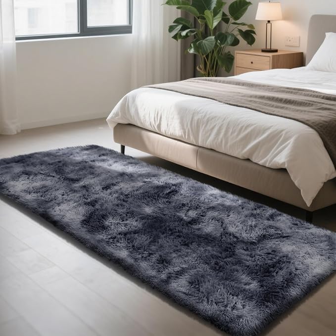 Soft Runner Rugs for Bedroom, Mottling Dark Grey 3x7 Area Rugs Fluffy Rug Shag Rug Carpet, Bedside Rug for Living Room Bedroom Kids Room Home Decor
