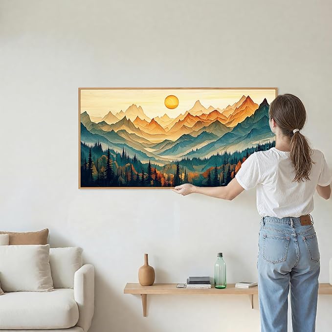 Tinonedraw Large Mountain Framed Canvas Wall Art, Boho Nature Forest Wall Decor, Neutral Wooden Pine Trees Artwork, Sunrise Ridge Landscape Art Printing for Living Room Bedroom Office 20"x40"