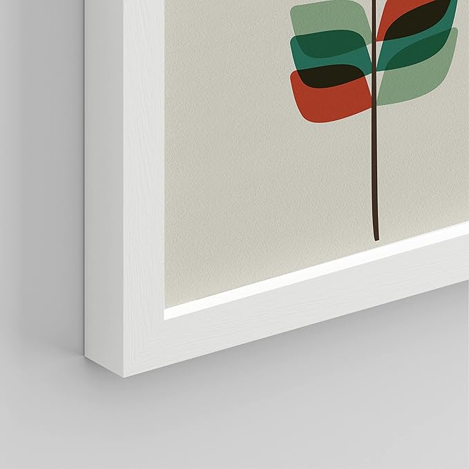 SIGNWIN Framed Mid-Century Modern Retro Botanical Flower Garden Wall Art, Set of 4 Abstract Geometric Wall Decor Prints, Nature Wilderness Wall Décor for Living Room, Bedroom - 12"x16" White