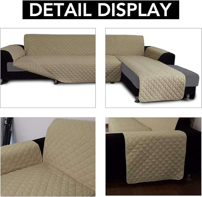 Easy-Going L Shape Sofa Slipcover - Reversible Sectional Couch Cover for Pets & Kids (Large, Beige/Beige)