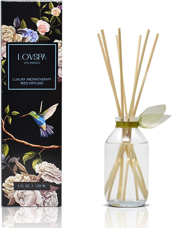 LOVSPA Reed Diffuser Set, Sage & Lemongrass Scented Oil Diffuser with Sticks, Home Fragrance Accessories for Bathroom Shelf Decor, Aroma Diffusers for Home or Office Desk, USA Made