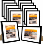 12 Packs 8.5 by 11 Picture Frames, Display 6x8 with Mat or 8.5x11 Without, for Award Certificate Diploma Document, 8.5 x 11 Frames Bulk Set of 12 Photo Frames Set for Wall and Tabletop, Black