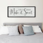 ZZJJHYWGQ Life is Short Make It Sweet Sign Wall Decor 32"×12" for Living Room Bedroom Family Lnspirational Quote Wall Art (Black)