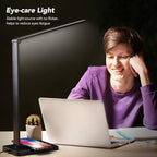 LED Desk Lamp with Wireless Charger, USB Charging Port, Night Light, 5 Color Modes, 10 Brightness, Eye Caring Reading Table Lamp for Home Office, Touch Control, Auto-Timer, Adapter Included