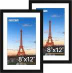 FIXSMITH 8x12 Picture Frame Set of 2, Photo Frame with HD Plexiglass, Display Pictures 6x8 with Mat or 8x12 Without Mat, Black Picture Frames Collage Wall Decor, Gallary Wall Frame