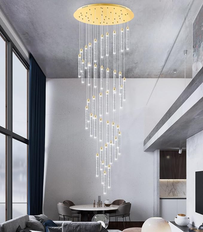 236'' Modern Crystal Chandeliers Long High Ceiling Chandelier for Staircase Dimmable LED Spiral Chandelier Hanging Ceiling Light Fixture for Entryway Foyer Hallway