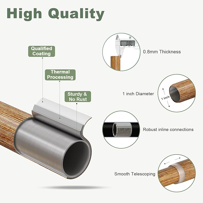 Wood Curtain Rods for Windows 72 to 144 Inch,1'' Diameter Drapery Rods with Imitation Wood Grain Leaf Pattern Finials,Boho Adjustable Heavy Duty Curtain Rods Set,36-150'',Color:Natural Wood