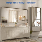 WEER 60x36 Inch Bronze Bathroom Mirror for Vanity, Brushed Bronze Metal Frame Mirror for Wall, Rounded Rectangle Bronze Frame Mirror with Tempered Glass, Anti-Rust (Horizontal/Vertical)