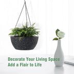 10 inch Hanging Planters for Outdoor Indoor Plants with Drainage Holes and Chain, 2 Pack Round Hanging Flower Pots for Garden Home Porch Decor, Speckled Black