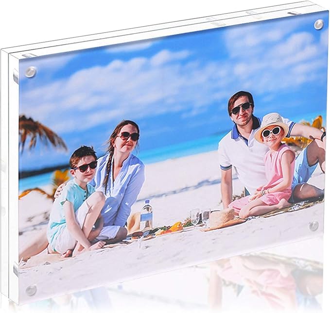 Acrylic 8 X 10 Photo Frame Clear Floating Double Sided Magnetic Picture Certificate Document Magnetic Photo Frame for Tabletop Display with Frame Stand and Gift Box (Free Soft Microfiber)