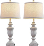 27.5" Set of 2 Farmhouse Table Lamps for Bedroom, 3 Way Dimmable Bedside Lamp with 2 USB +AC Outlet Nightstand Lamps for Living Room Resin Rustic Touch Lamps (Antique Gray)