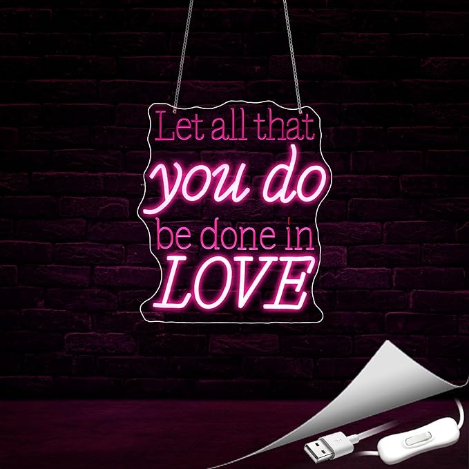 Neon Sign, Let All That You Do Be Done in Love Neon Signs for Wall Decor Neon Pink LED Signs Room 3D Engrave Neon Light Up Signs Home Decor for Bedroom Club Party Bars Shop USB Operated