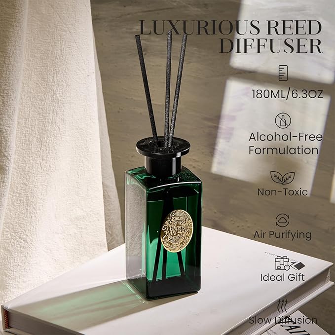 M&SENSE 6.3 oz Large Reed Diffuser Set | Forset Scent Oil Diffuser with Sticks | Hotel Collection Non-Toxic Essential Oil |for Bedroom Bathroom Living Room