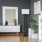 GLOBE Electric 67046 58" Floor Lamp, Matte Black Finish, White Linen Rectangular Shade, Modern Geometric Cutout Design, E26 Base