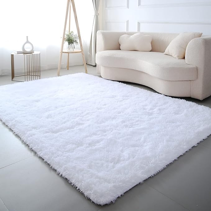 CAIYUECS Shag Area Rug,Indoor Ultra Soft Fluffy Plush Rugs for Bedroom Living Room, Non-Skid Modern Nursery Faux Fur Rugs for Kids Room Home Decor (6x9 Feet, White)