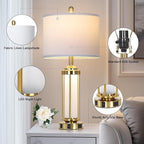 Modern Table Lamps, Gold 27" Industrial Table Lamp Set of 2 with USB A+C Charging Ports & AC Outlet, Farmhouse Rustic Beside Lamp for Living Room Bedroom Office End Table(4 LED Bulbs Included)