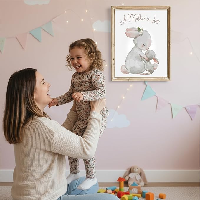 Mother and Child Bunny Wall Art Print - Unframed - 11x14 | Nursery Decor | Bedroom Decor | Room Decor Aesthetic | Bedroom Wall decor
