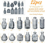 Bud Vases Set of 12, Black Vase Small Glass Vases for Flowers Modern Ribbed Amber Glass Bud Vase for Decor Flower Vase in Bulk Vintage Decor Boho Wedding Centerpieces Rustic Home Table Decoration