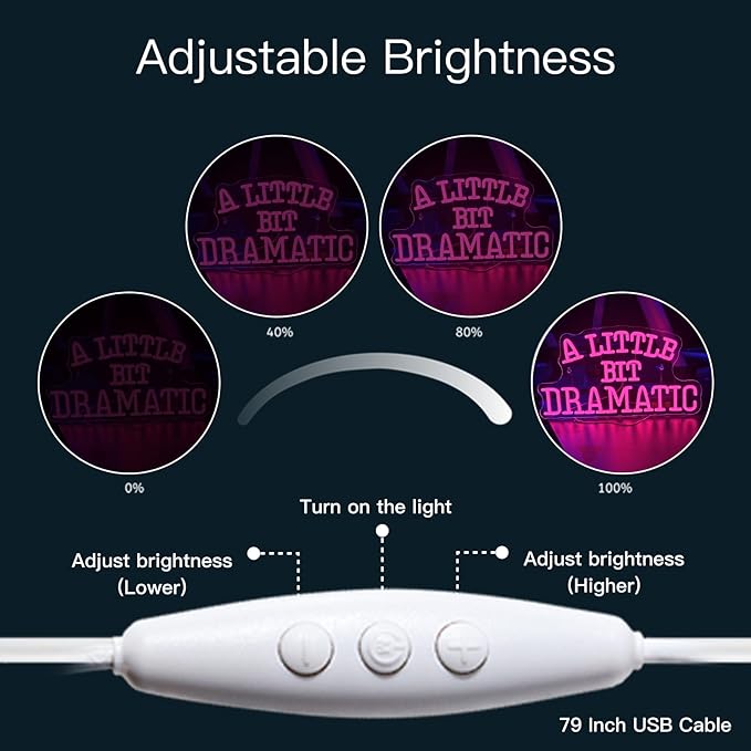 WLHOPE A Little Bit Dramatic Neon Signs for Wall Decor Adjustable Pink LED Lights Decorations for Party Club Living Room Bedroom Office Bar Home Creative Wall Decor