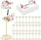 26 PCS Table Number Holder - Card Stand Wire Photo with Floral Cards, Place for Weddings Party Office Paper Memo Menu Note Clips, Gold