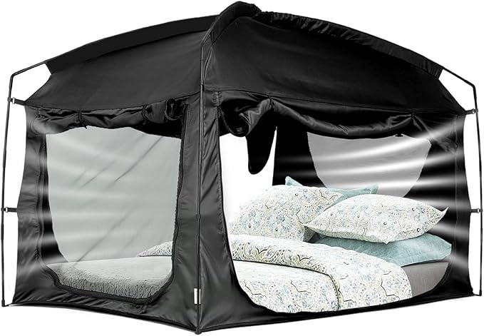 Bed Tent,Portable Privacy Sleeping Bed Canopy,Blackout 90% Drapes for Kids and Adult,Indoor Space Tent with Breathable Large Mesh Windows