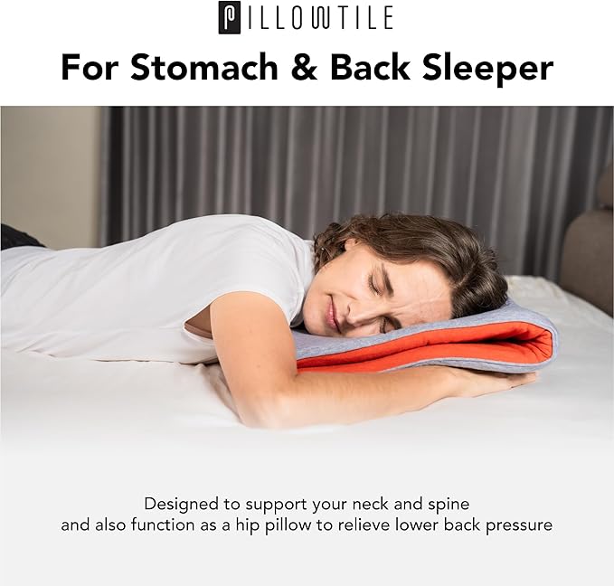 Ultra Thin Pillow 1 inch Thickness - Foldable, Rollable, Stackable - Made from Natural Latex - Low Profile, Super Flat (Soft, Orange Tangerine)