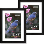 FIXSMITH 5x7 Picture Frame Set of 2, Photo Frame with HD Plexiglass, Display Pictures 4x6 with Mat or 5x7 Without Mat Multi Picture Frames Collage for Tabletop or Wall Display, Black