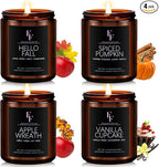 Fall Candles Set, 4 Pack Candles for Home Scented Natural Soy Wax, Autumn Gifts Set for Women Men, Fall Fragrance of Spice/Vanilla Cupcake/Apple Wreath/Hello Fall