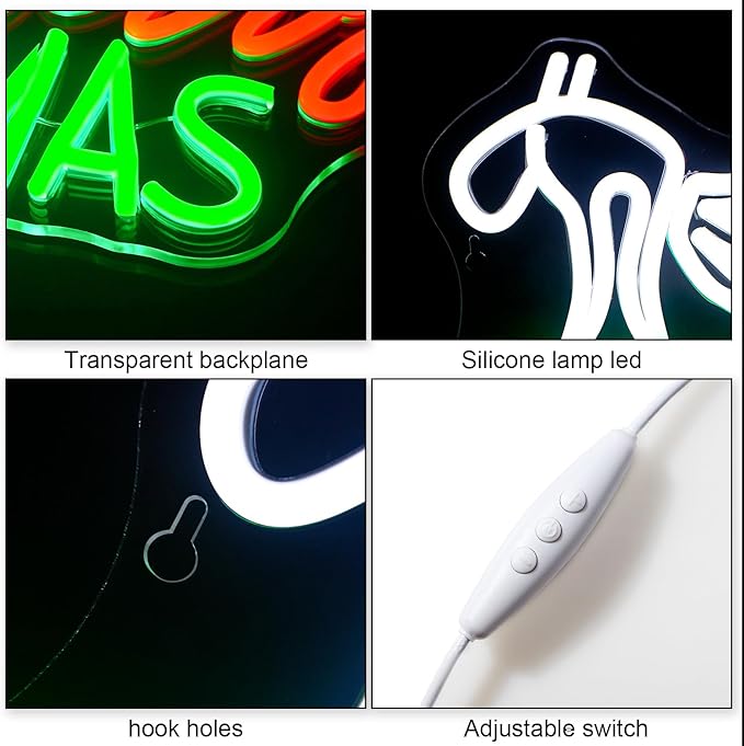 WLHOPE Merry Christmas Neon Sign, Green Red Christmas Neon Signs for Wall Decor, Merry Christmas Led Signs for Christmas Party Backdrop Bedroom Window Bar Club Shop, Christmas Gift Decoration