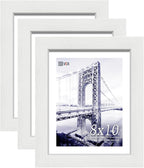 VCK 8x10 Picture Frames Set of 3, White Solid Wood Picture Frame, Textured Exclusive Wall Gallery Frame