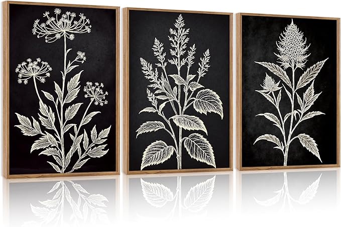 HPNIUB Vintage Floral Framed Canvas Wall Art Set, Minimalist Botanical Wall Decor, Nature Inspired Wildflower Leaf Wall Painting, Farmhouse Neutral Artwork for Living Room, Bedroom, Office-16 x24 x3