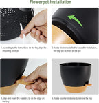 12/10/9 inch Large Self Watering Pots, Planter, Plant Pots with Mesh Drainage Holes for Indoor Outdoor Garden Plants, Plastic Flower Pots with Removable Deep Reservoir, Black with Brown