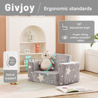 Toddler Chair Plush Kids Couch, 2-in-1 Comfy Armchair Removable and Washable Cover Carrying Handle, Convertible Reading Chair Toddler Couch for Girls and Boys, Glow in The Dark Grey Star