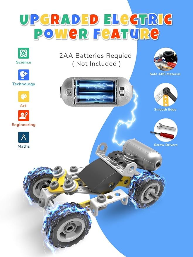 STEM Toys for 5 6 7 8+ Year Old Boy, 10 in 1 Electric Building Toys for Kids Ages 4-8 5-7 6-8, Educational Racing Construction Science Kit for Boys 4-6 8-10, Creative Activities Holiday Birthday Gift