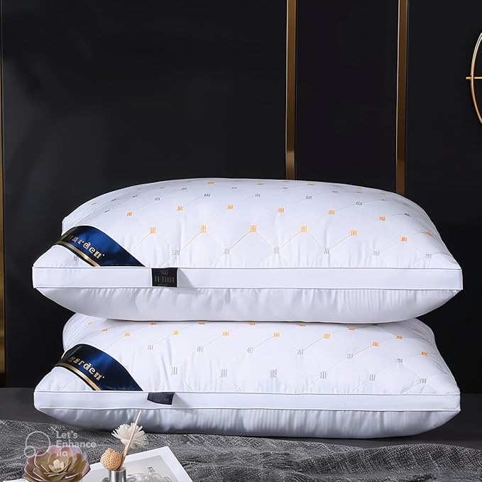 Bed Pillows (Queen Size) (Pillow Set of 2) Soft Down Luxurious Hotel Collection Gusseted Square Perfect Comfortable Soft Supportive Stomach Side Back-Sleepers Extraordinary Pain Relief