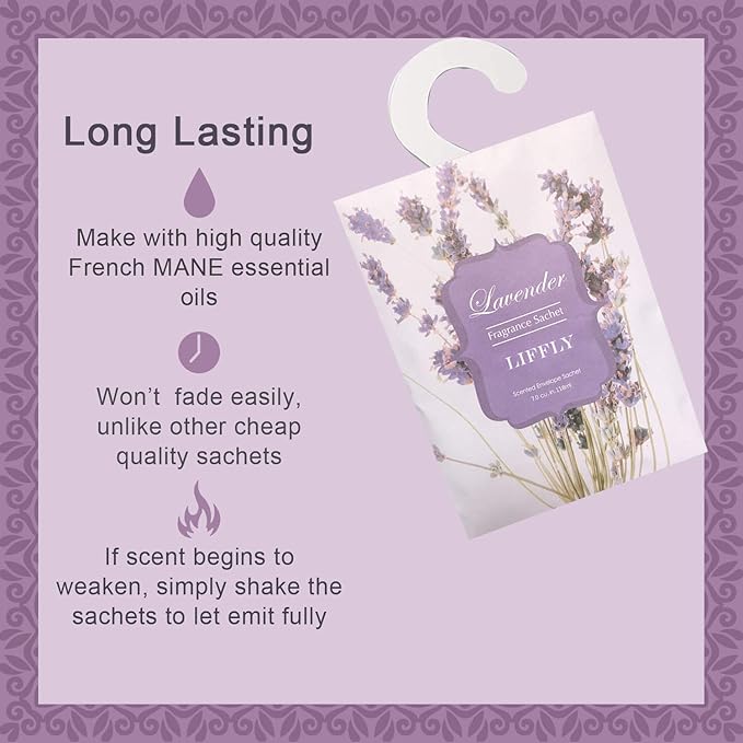 8 Large Packs Lavender Scented Sachets Bag with Hanger for Drawer and Closet Xmas Gift