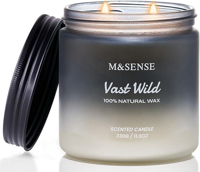 M&SENSE Sage Citrus Scented Candles for Men, 2 Wick 11.6oz Slow Burn 70 Hours Large Natural Soy Wax Clean Candle, Black Candle Luxury Manly Candles Home Fragrance Holiday Candle for Him
