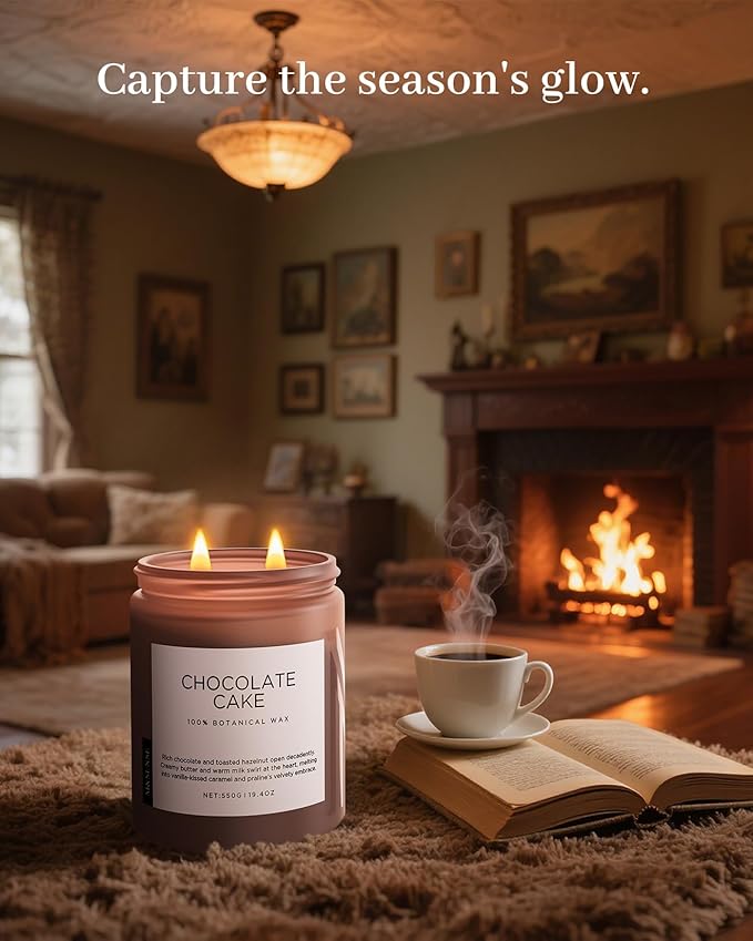M&SENSE Chocolate Layer Cake Scent Candles, Large 19.4oz Natural Soy Wax 110 Hours Burn Time Clean Non Toxic Scented Classic 2 Wicks Candle for Bedroom Living Room Office