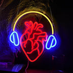 Heart With Headphone Neon Sign USB Power Music Heart Neon Light Dimmable Music Lover Led Art Sign Wall Decor for Bedroom Bar Party Studio Unique Gift for Music Enthusiasts