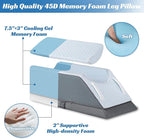 Adjustable Leg Elevation Pillow with Memory Foam, 3-Height Adjustable Leg Pillow for After Surgery, Knee, Ankle Injury, Foot Rest, Improve Circulation and Pain Relief, Removable & Washable Cover