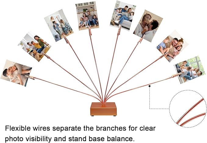 Photo Tree Holder Clip Cube Base,8 - Branch Money Trees Gift Card Holder with Clips,Picture Holder Stand for Christmas Wedding Greeting Birthday Party Gift Rose Gold