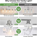 5-Light Bathroom Light Fixtures, Brushed Nickel Bathroom Vanity Light with Clear Glass Shades, Modern Bathroom Wall Lamp for Mirror Living Room Cabinet Bedroom Porch