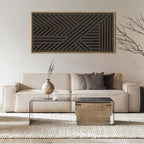 IARTTOP Large Black Framed Wood Wall Art for Living Room Abstract Modern Wooden Wall Decor Neutral Geometric Wall Sculpture Bedroom Office 20x40 Inch