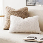 Foindtower Set of 2 Curly Teddy Wool Faux Fur Pillow Covers Decorative Boucle Textured Lumbar Throw Pillow Oblong Accent Pillowcases Sheepskin Cushion Case for for Chair and Couch 12"x20" White