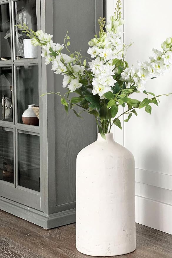 8PCS White Artificial Delphinium Flowers with Clematis Greenery Long Stem Flowers 29.5" Larkspur Artificial Flowers for Wedding Centerpieces Silk Flowers for Home Decor Indoor (White)