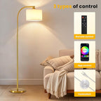 Floor Lamp for Living Room with Remote,Dimmable Tall Standing Lamps,Modern Floor Light with Smart RGB Bulb,App Control,3 Color Temperatures,Fabric Shades,Gold Floor Lamp for Bedroom Office Corner